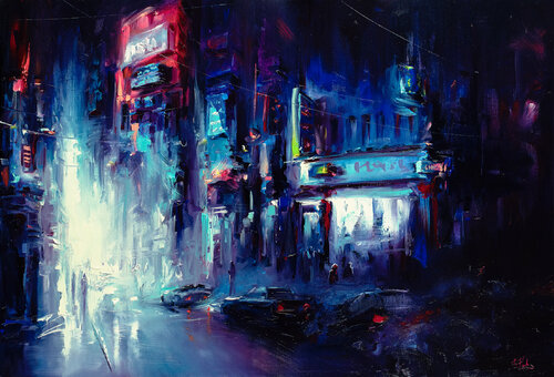 Urban Night Life City Painting Bozhena Fuchs