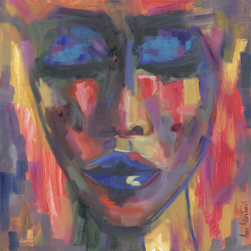 Expressive Colorful Female's face: Contemporary African American Woman Art Anna Miklashevich