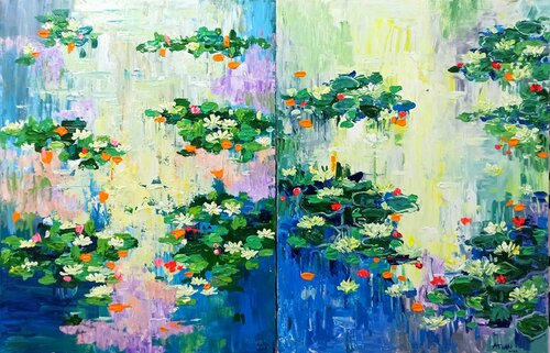 Water lily, Flower of purity ( 2 panel) Le Anh Tuan Le Anh