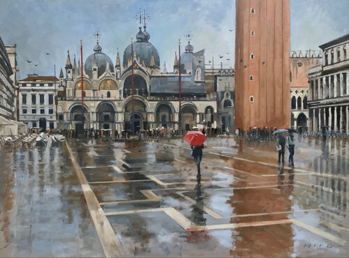 San Marco, Venice, rain and red umbrella Andrew Hird