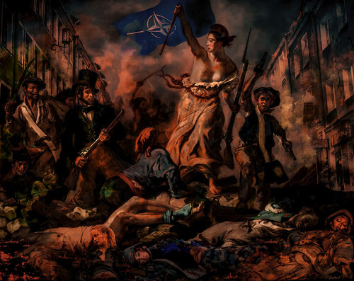 LIBERTA  !     Digital Painting on canvas after Eugene Delacroix    Framed in a period hand built wood frame made in Florence Italy Thomas Dellert