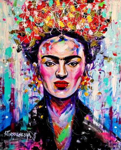 Frida Kahlo portrait - colorful portrait Aliaksandra Tsesarskaya