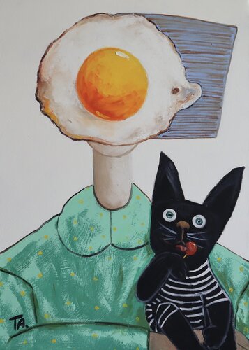 Egg Girl with her black Cat Ta Byrne