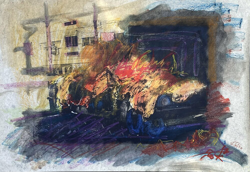 Burning Car Bezalel Levy