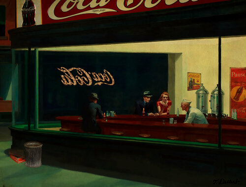 Nighthawks always drink Coca Cola            (  based on a painting by Edward Hopper) Thomas Dellert