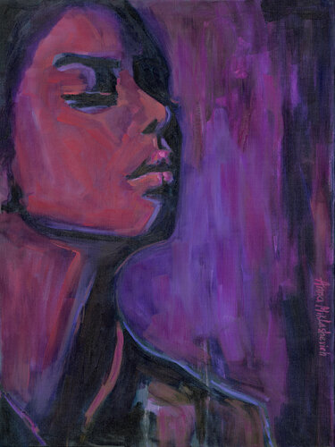 African female's portrait on canvas in vibrant and richly saturated oil paint colors Anna Miklashevich