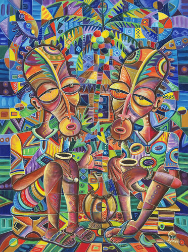 The Happy Villagers IV a painting from Africa Angu Walters