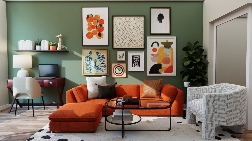 Picture of modern interior decor with artworks